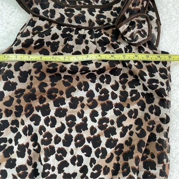 Leopard Print Ruffle Sheer Blouse Sleeveless High Neck Bow Animal Print — Size S - Picture 10 of 14